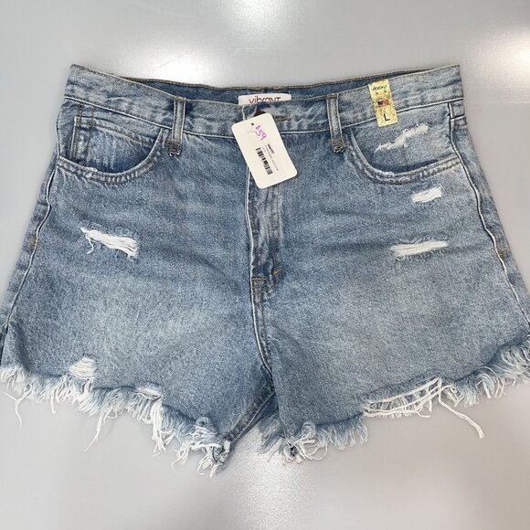 Vibrant Women's Distressed Denim Shorts, Size Large - Picture 1 of 7